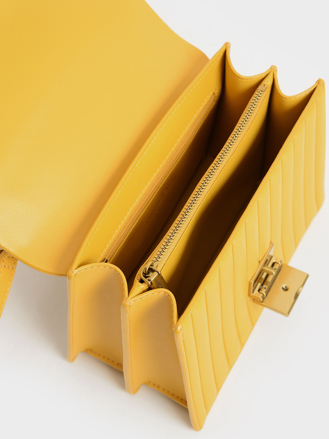 Panelled Chain Handle Bag, Mustard, hi-res