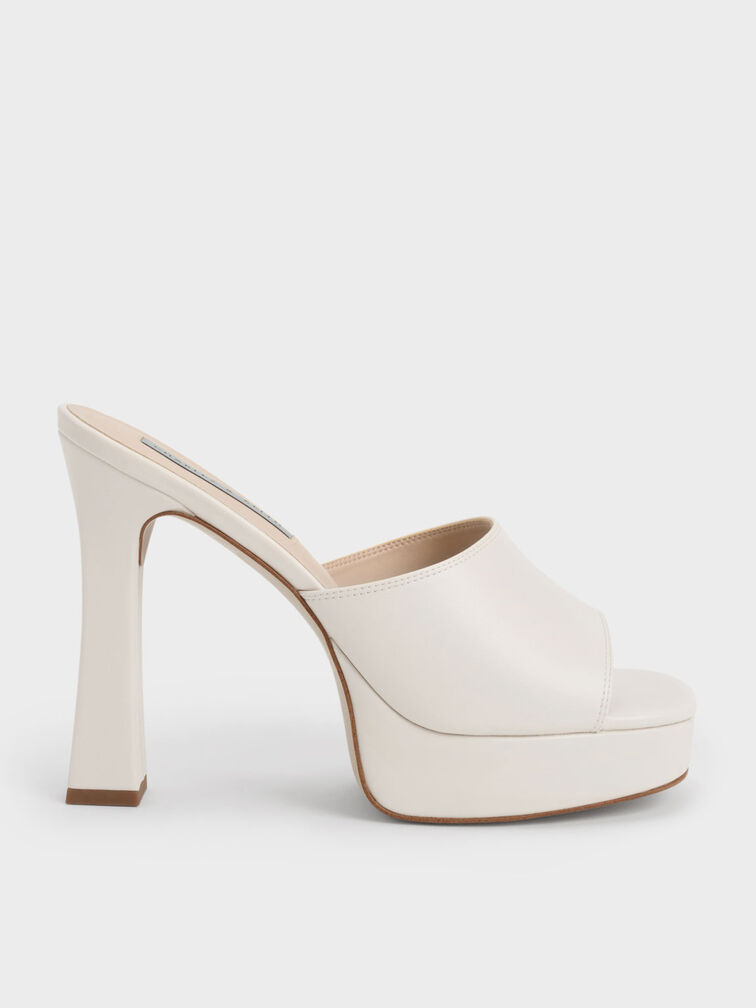 Platform Block Heel Mules, Cream, hi-res