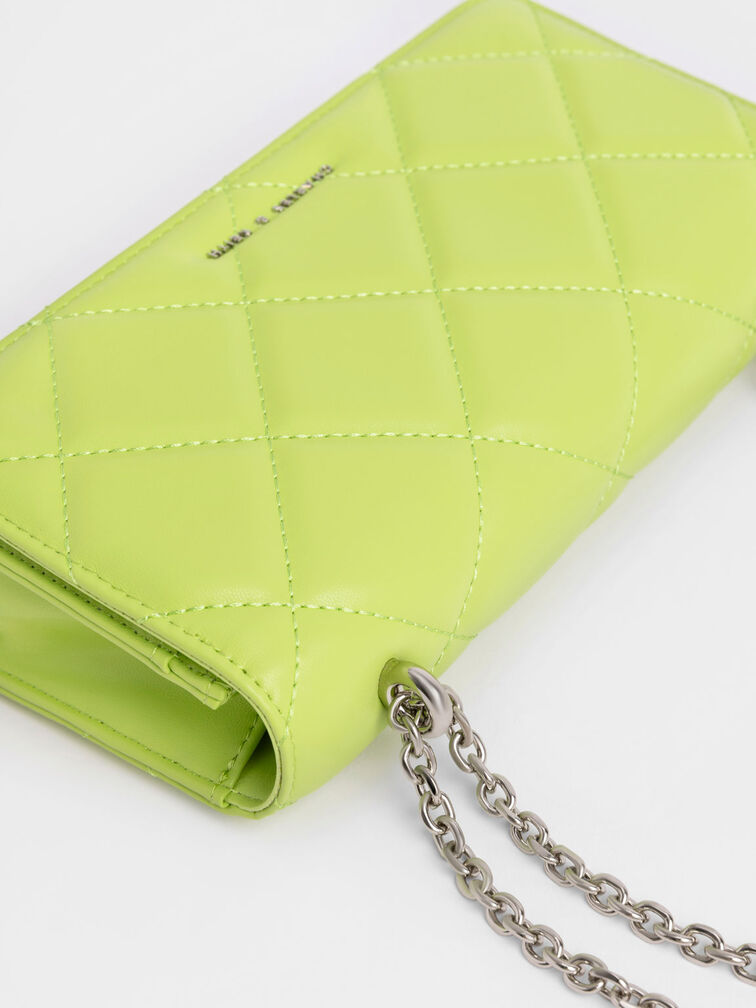 Paffuto Chain Handle Quilted Long Wallet, Lime, hi-res