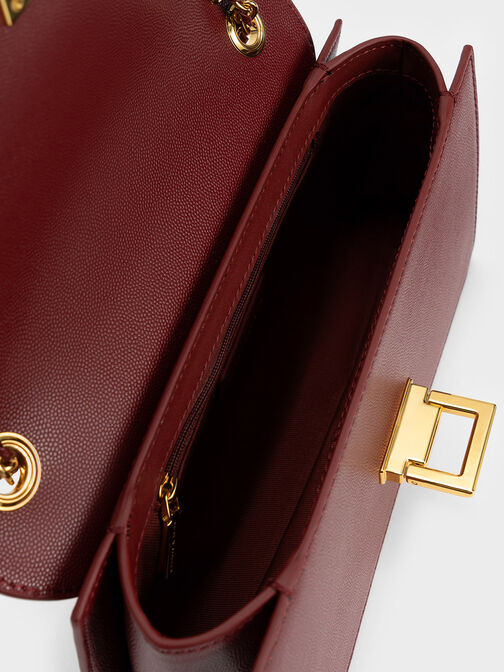 Metallic Accent Front Flap Bag, Burgundy, hi-res