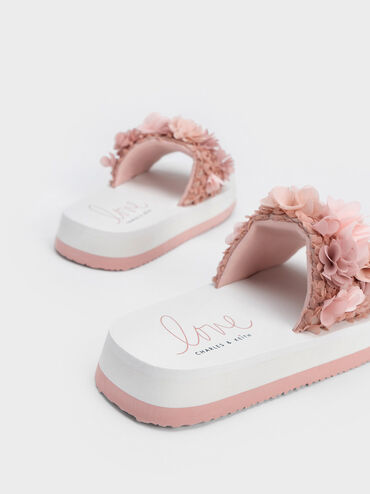 Floral Mesh Flatform Sandals, Blush, hi-res