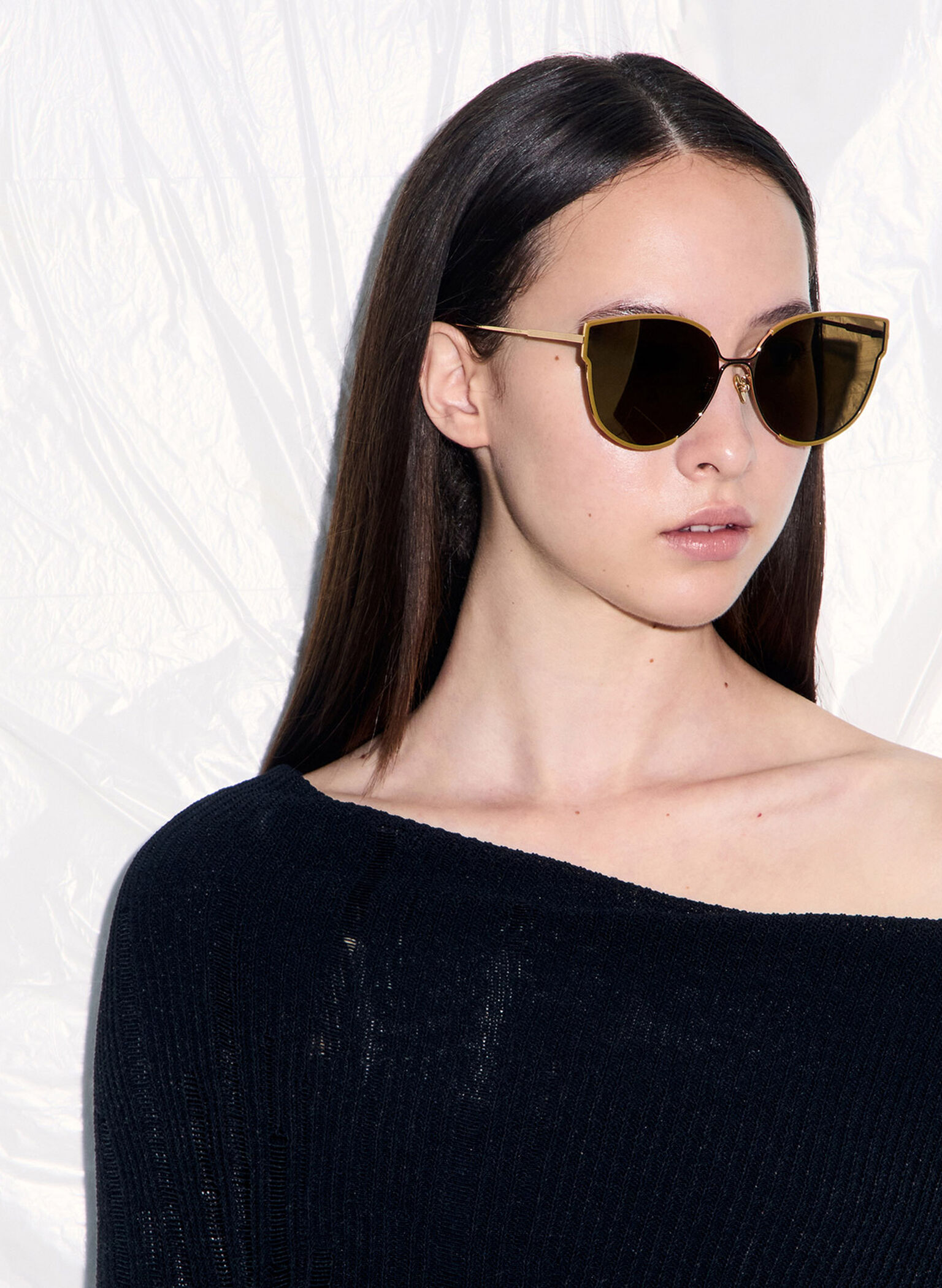Thin-Rim Butterfly Sunglasses, Khaki, hi-res