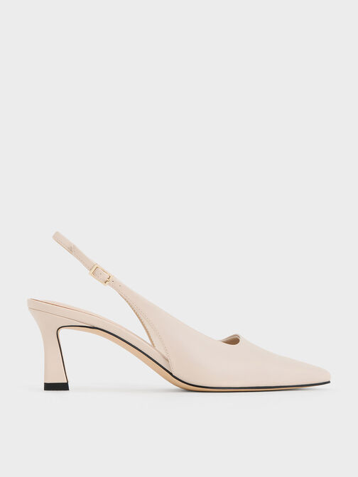 Flared Heel Slingback Pumps, Chalk, hi-res