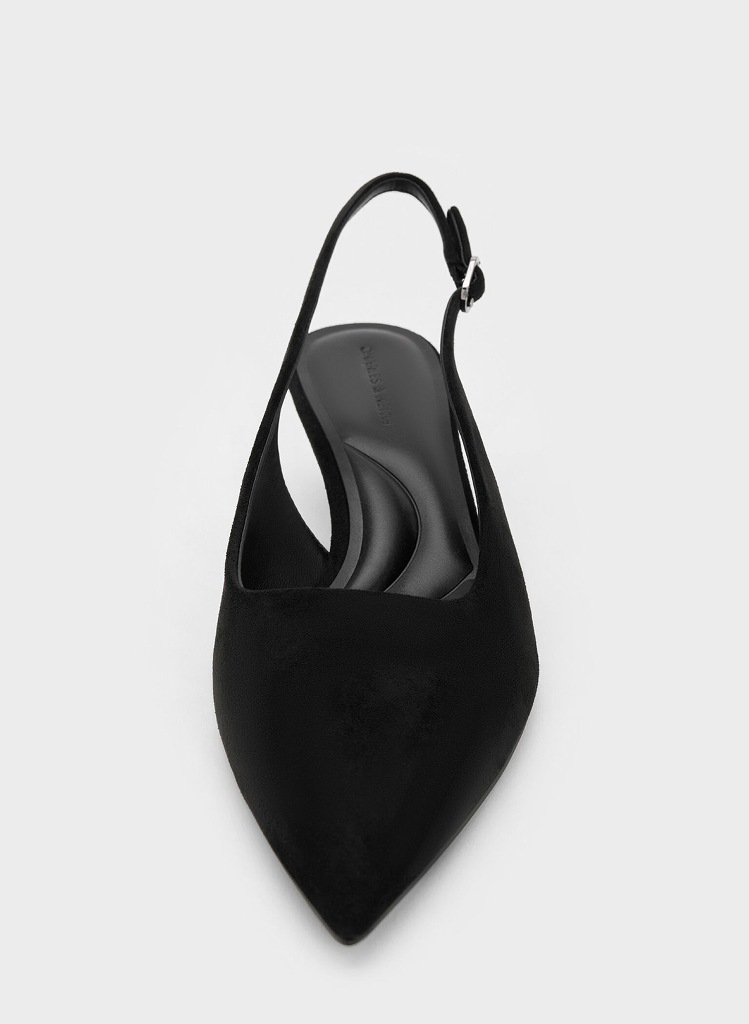 Zapatos destalonados con tacón bajo de gamuza sintética, Negro texturizado, hi-res