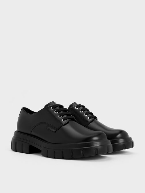 Lace-Up Chunky Oxfords, Black, hi-res