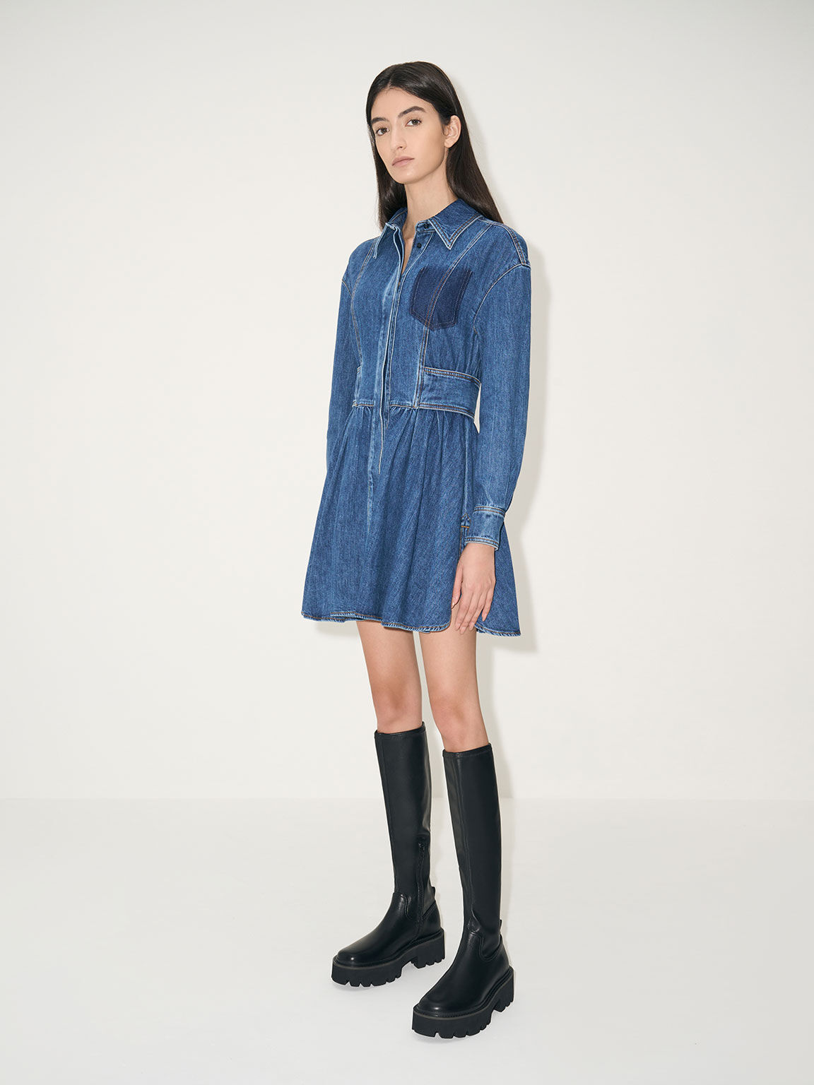 Chunky Platform Knee-High Boots, Black, hi-res