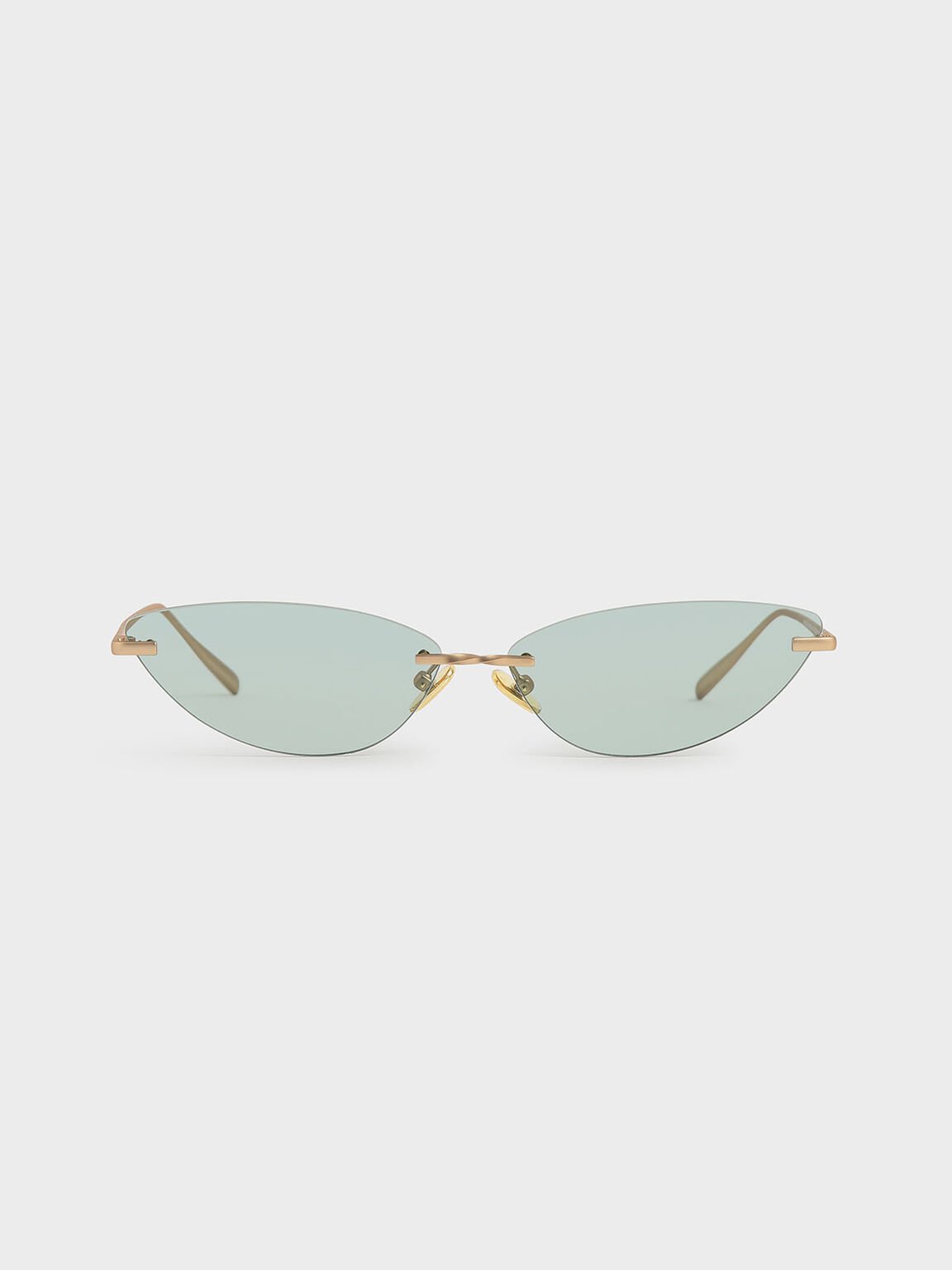 Rimless Cat-Eye Sunglasses, Green, hi-res