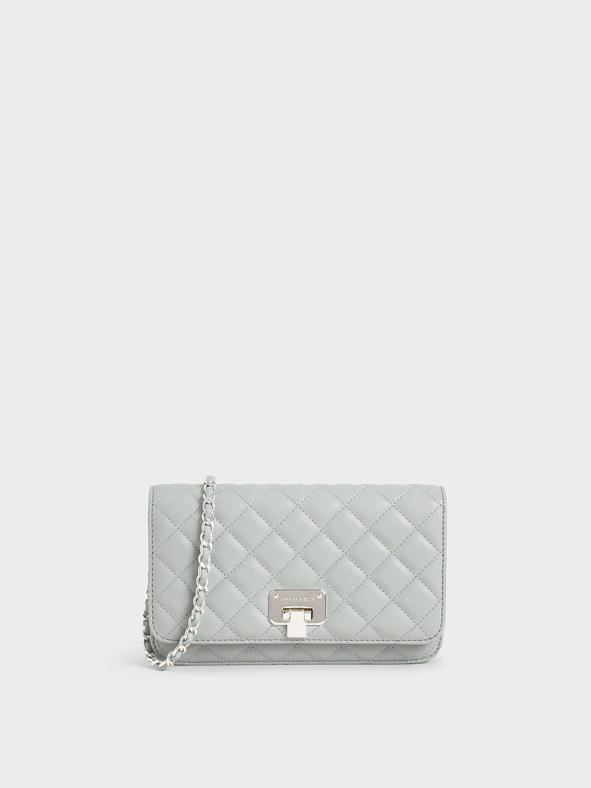 Quilted Flip Lock Clutch Light Blue