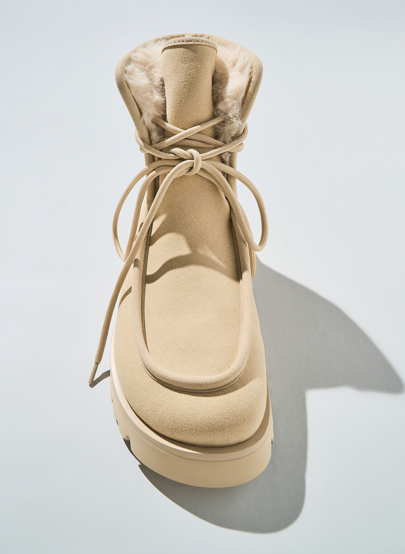 Textured Fur-Lined Ridged-Sole Ankle Boots, Beige, hi-res