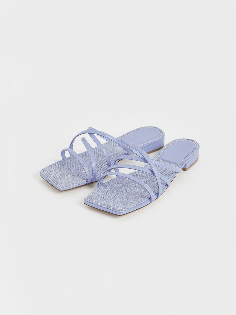 Strappy Square Toe Sandals, Blue, hi-res