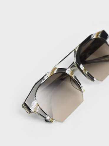 Striped Cut-Off Frame Geometric Sunglasses, Multi, hi-res