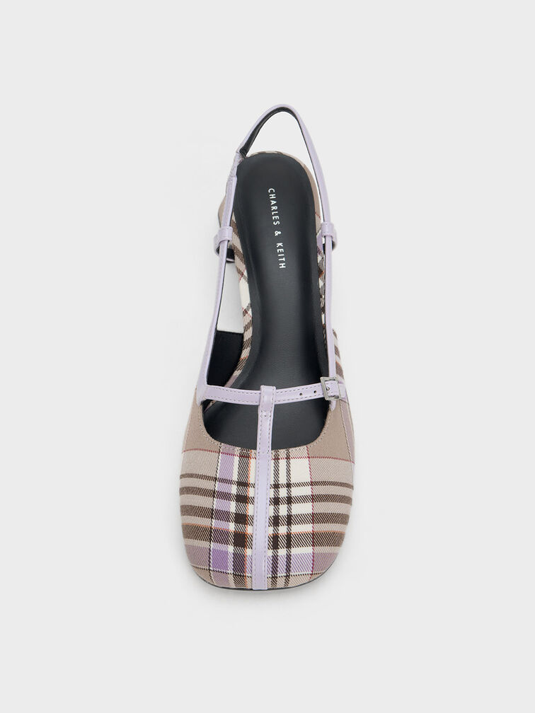 Checkered T-Bar Slingback Pumps, Taupe, hi-res