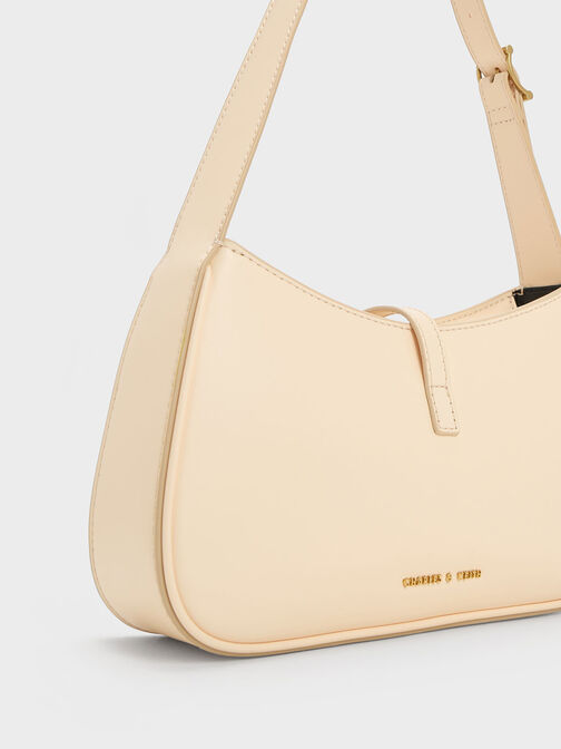 Bolso de hombro Cesia con detalles metálicos, Beige, hi-res