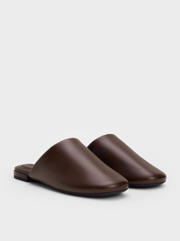 Padded Covered Flat Mules, Brown, hi-res