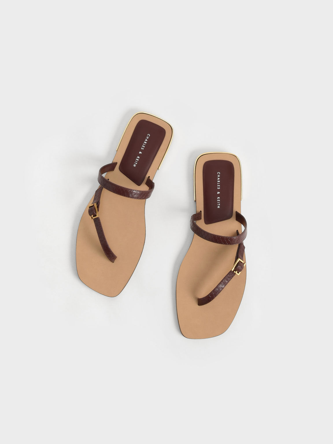 Snake-Print Asymmetric Strap Thong Sandals, Animal Print Brown, hi-res