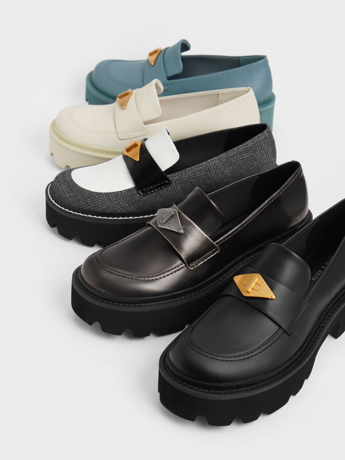 Metallic Accent Chunky Platform Penny Loafers, Black, hi-res