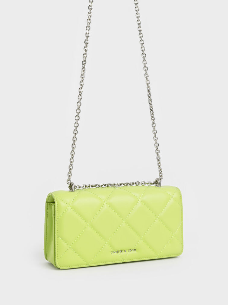 Paffuto Chain Handle Quilted Long Wallet, Lime, hi-res