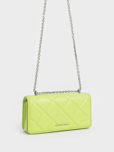 Paffuto Chain Handle Quilted Long Wallet, Lime, hi-res