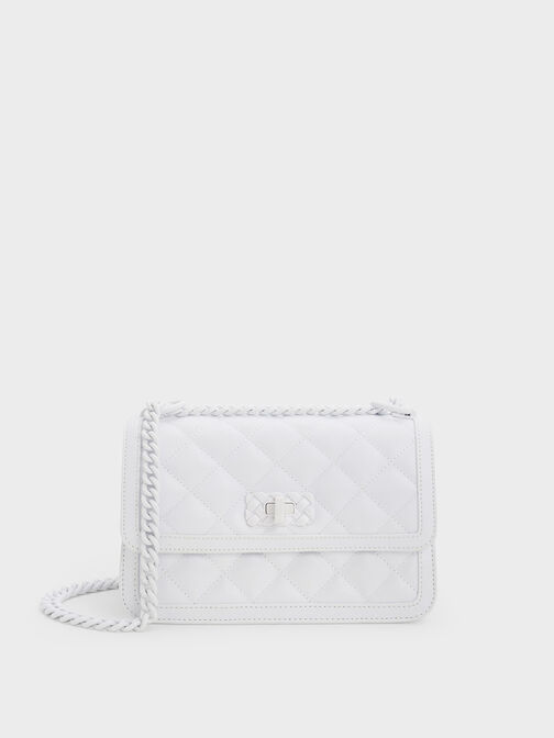 Micaela Quilted Chain Bag, White, hi-res
