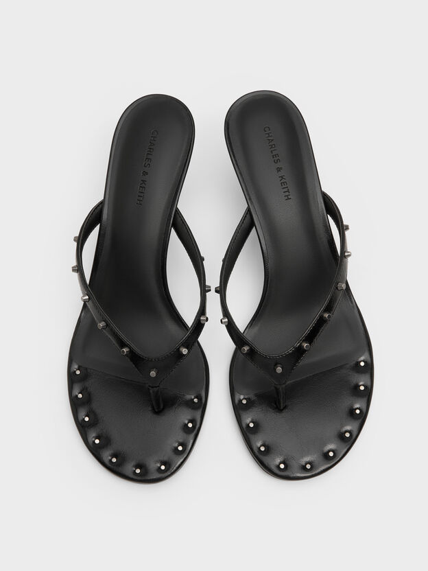 Briella Studded Heeled Thong Sandals, Black, hi-res