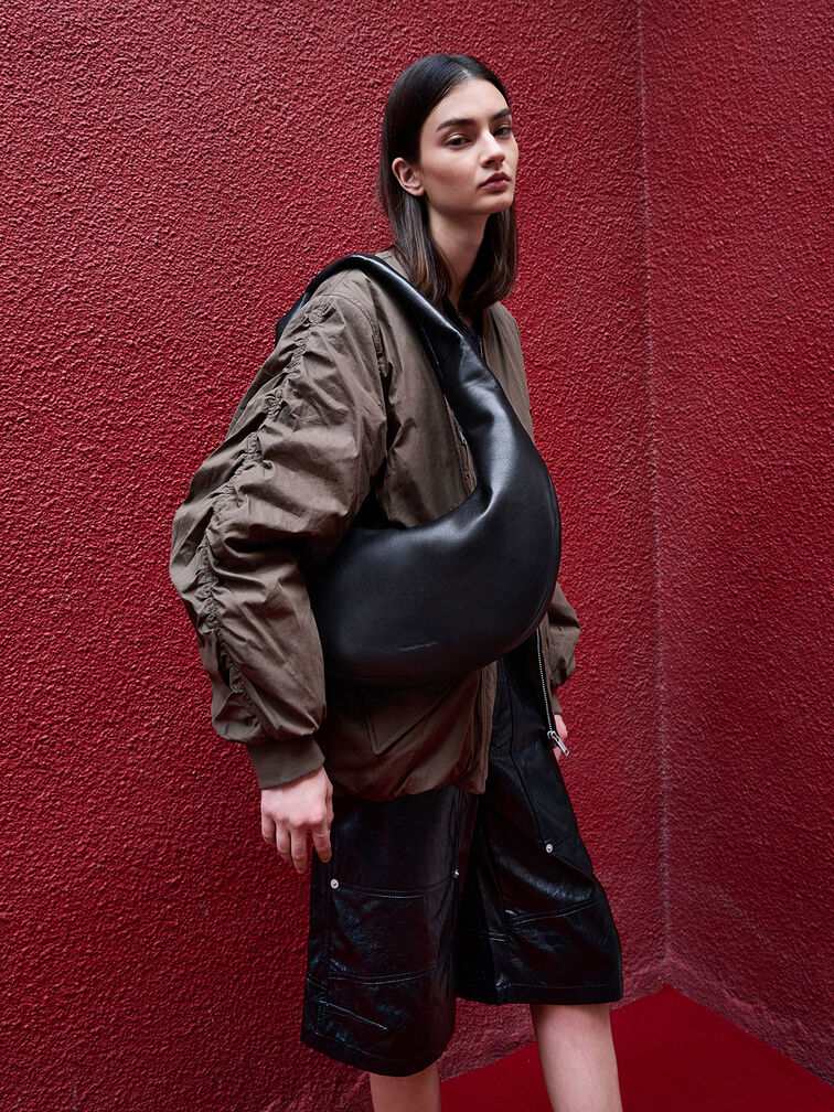 Toni Knotted Crescent Hobo Bag, Noir, hi-res