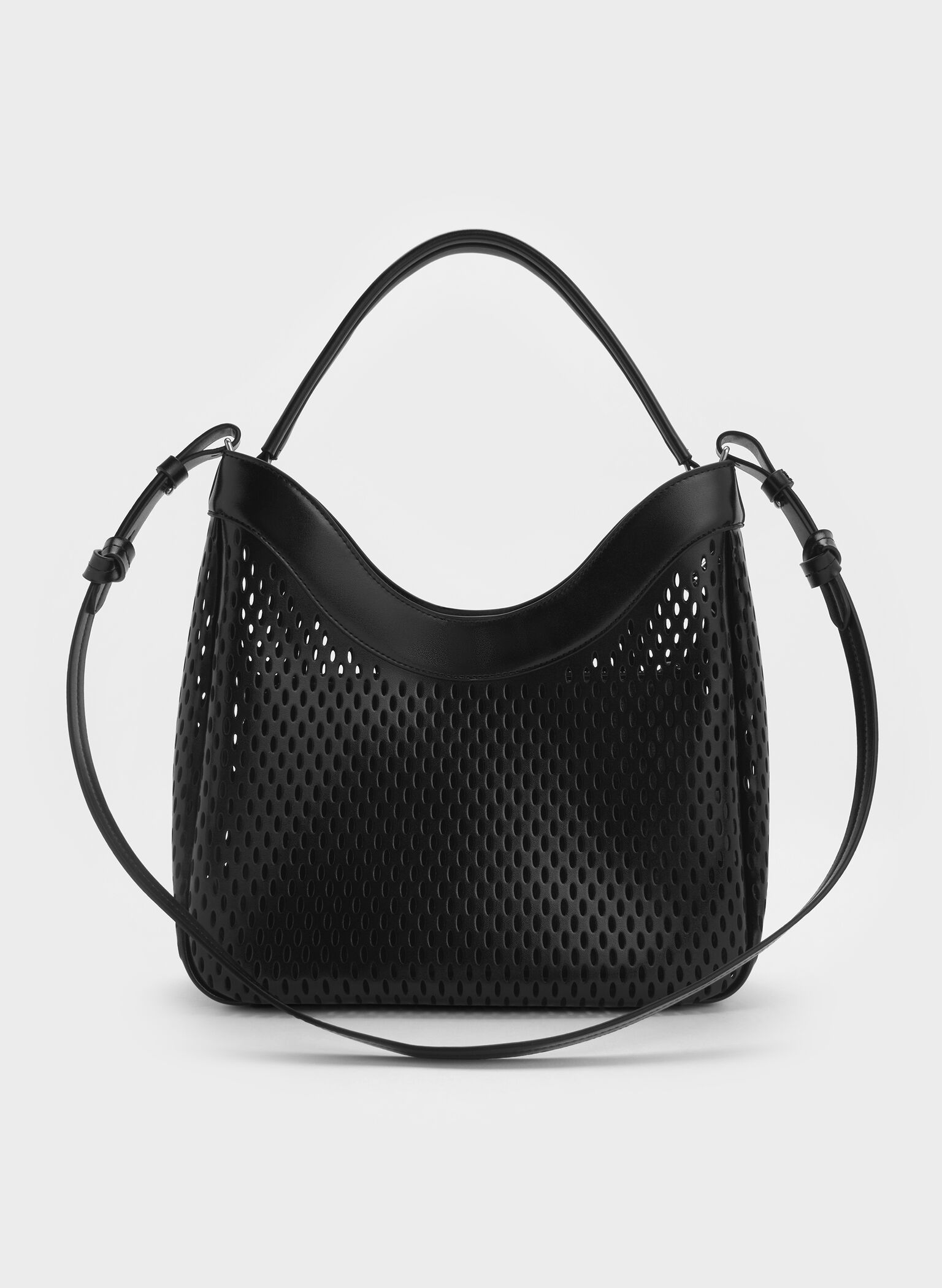 Juno Perforated Hobo Bag, Noir, hi-res