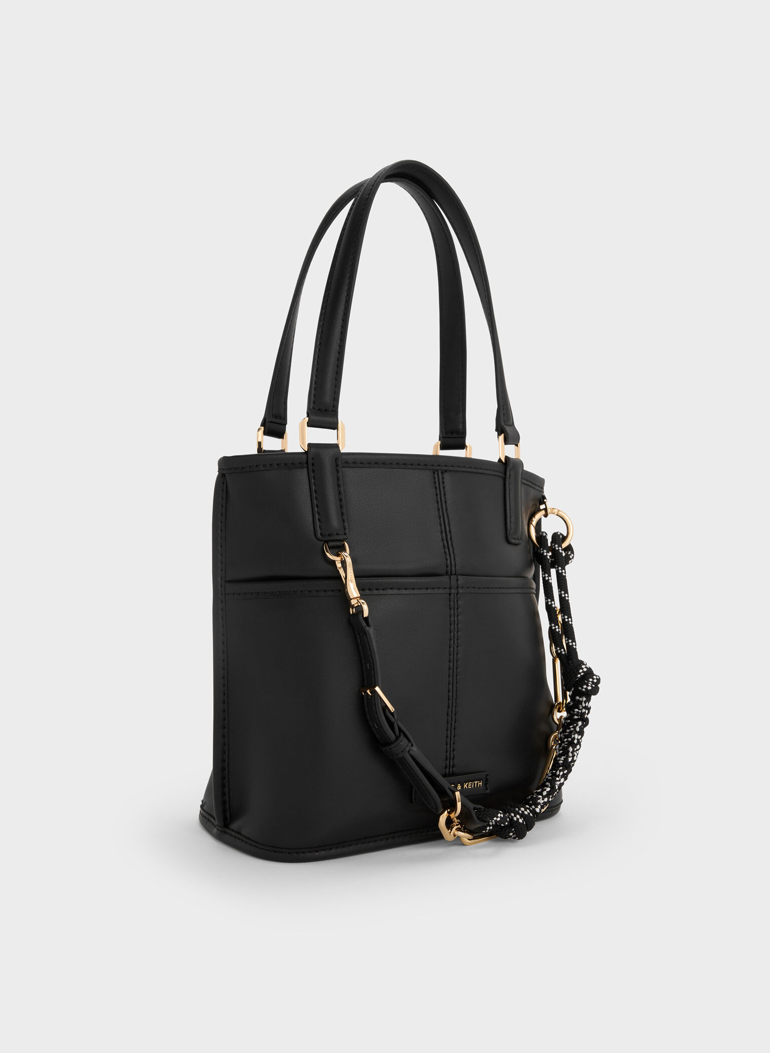 Addison Knotted-Rope Double-Handle Tote Bag, Black, hi-res