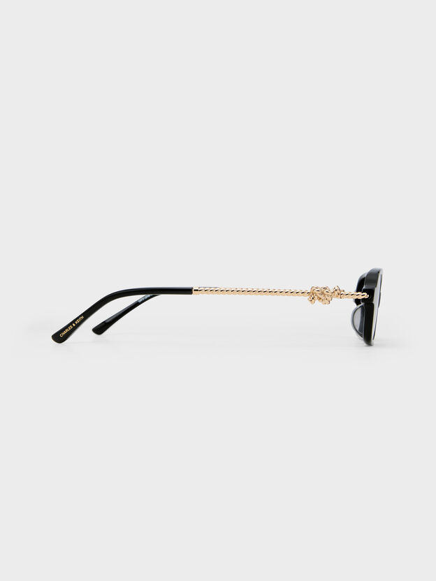 Gafas de sol Sable con montura rectangular y detalle de nudos, Negro, hi-res