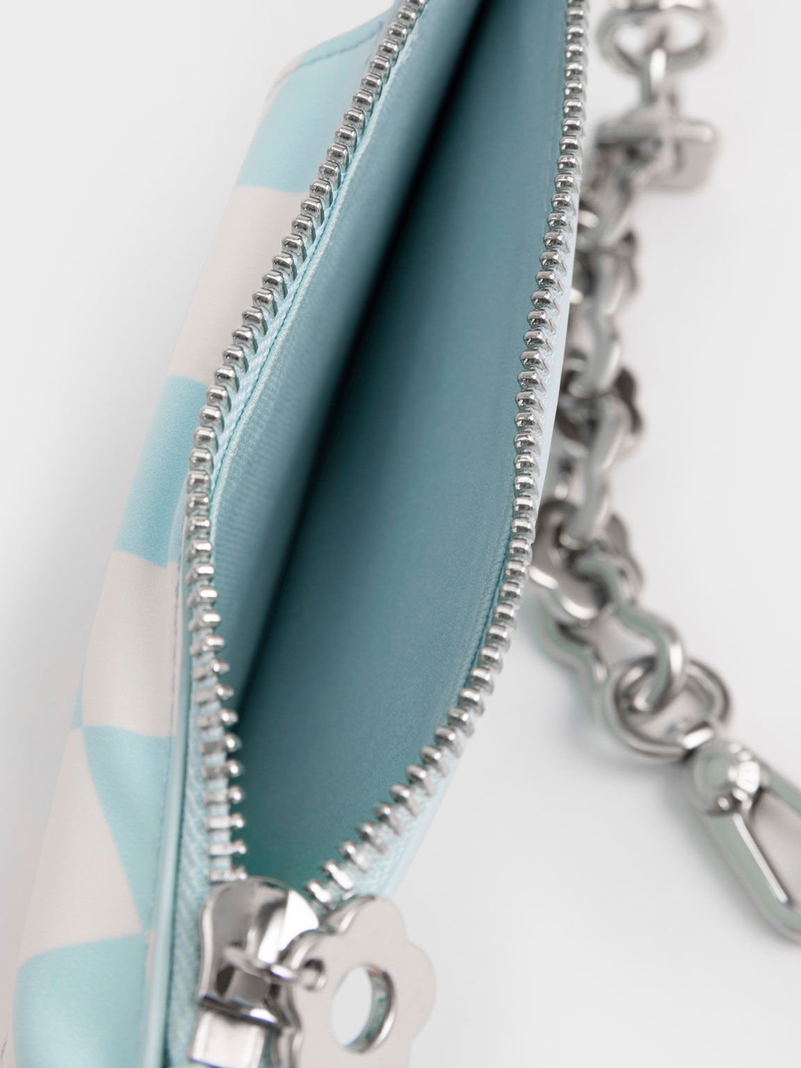 Minka Chain-Handle Checkered Card Holder, Light Blue, hi-res