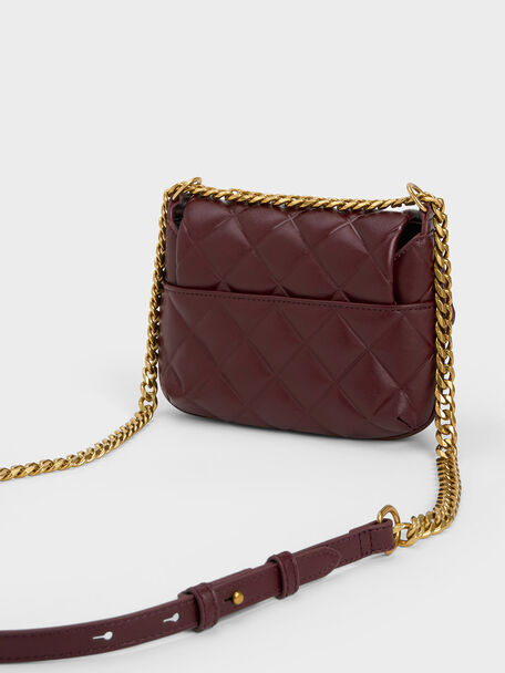 Mini Swing Quilted Chain-Handle Bag, Burgundy, hi-res