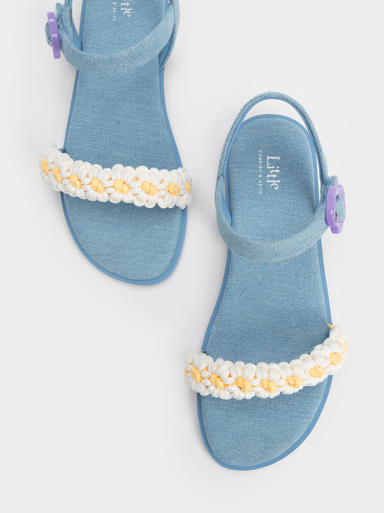 兒童編織小花帶涼鞋, 淺藍色, hi-res