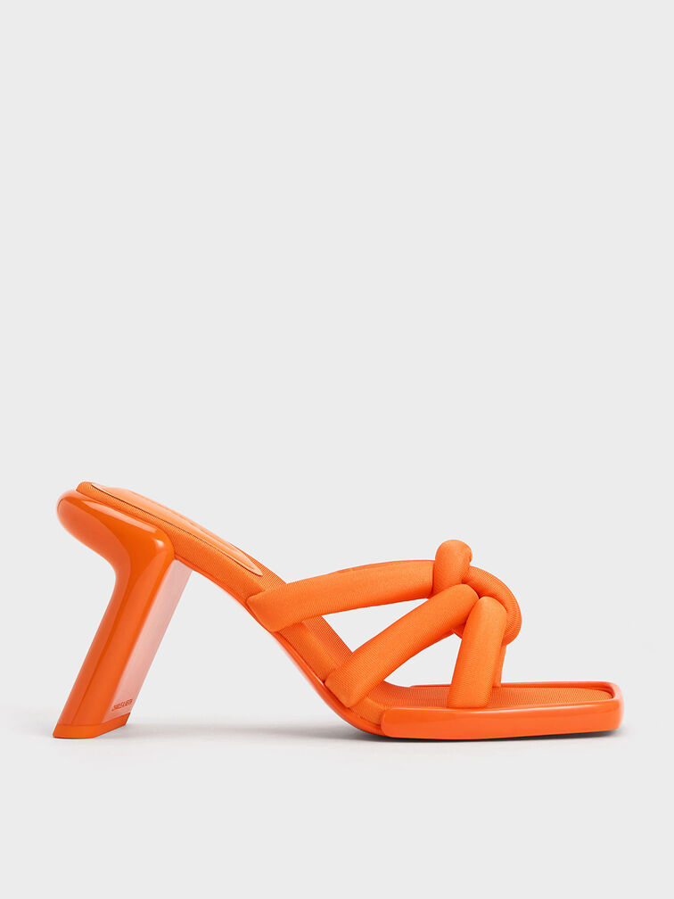 Toni Knotted Puffy-Strap Mules, Orange, hi-res