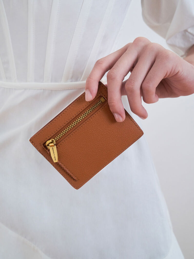 Geometric Multi-Slot Card Holder, Cognac, hi-res