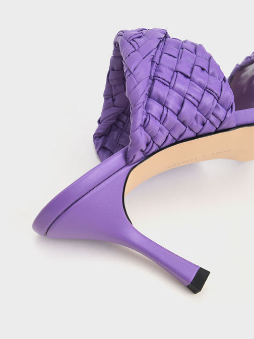 編織寬帶高跟拖鞋, 紫色, hi-res