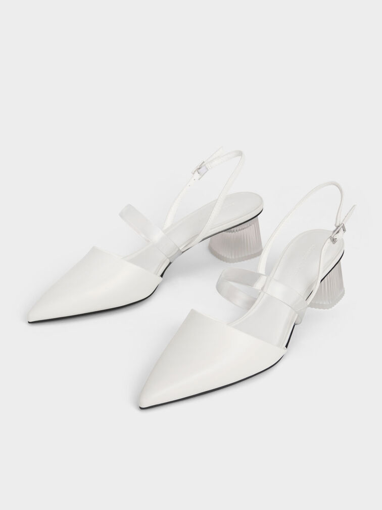 Clear Strap Slingback Pumps, White, hi-res