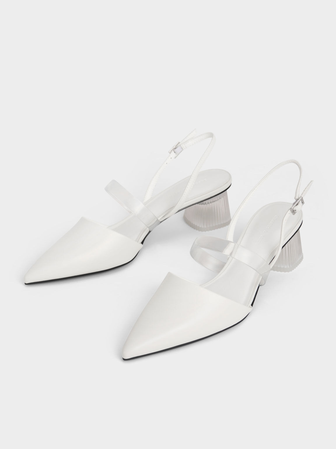 Clear Strap Slingback Pumps, White, hi-res