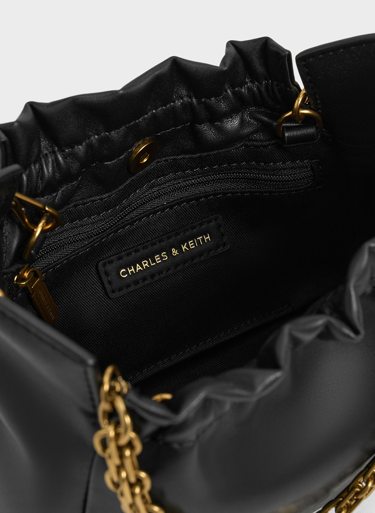 Brigette Ruched Chain-Handle Shoulder Bag, Black, hi-res