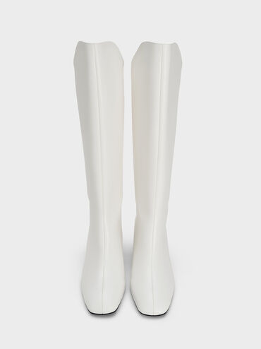 Botas altas alargadas de punta cuadrada, Blanco, hi-res
