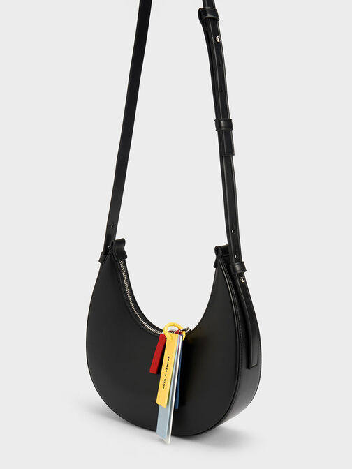 Cockade Crescent Hobo Bag, Black, hi-res