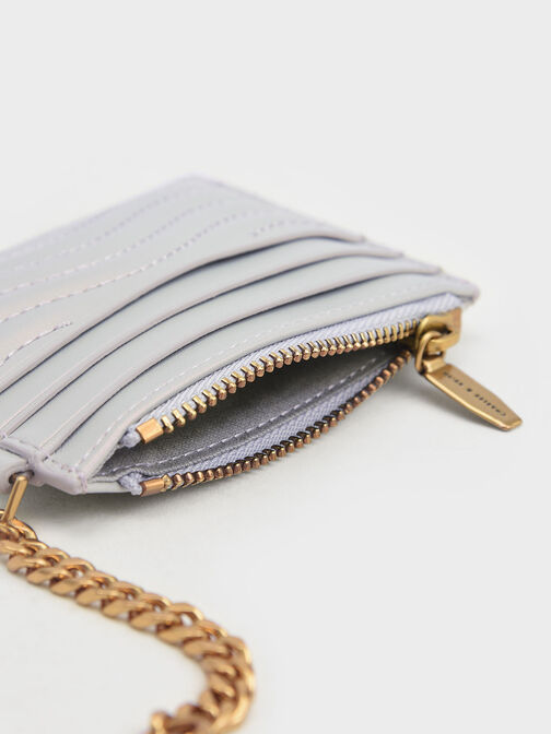 Aubrielle Stitch-Trim Zip Card Holder, Pearl, hi-res