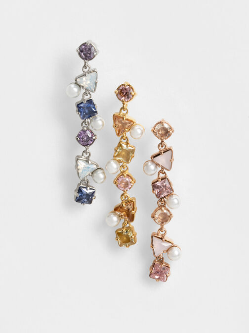 Pearl & Crystal-Embellished Drop Earrings, Rose Gold, hi-res