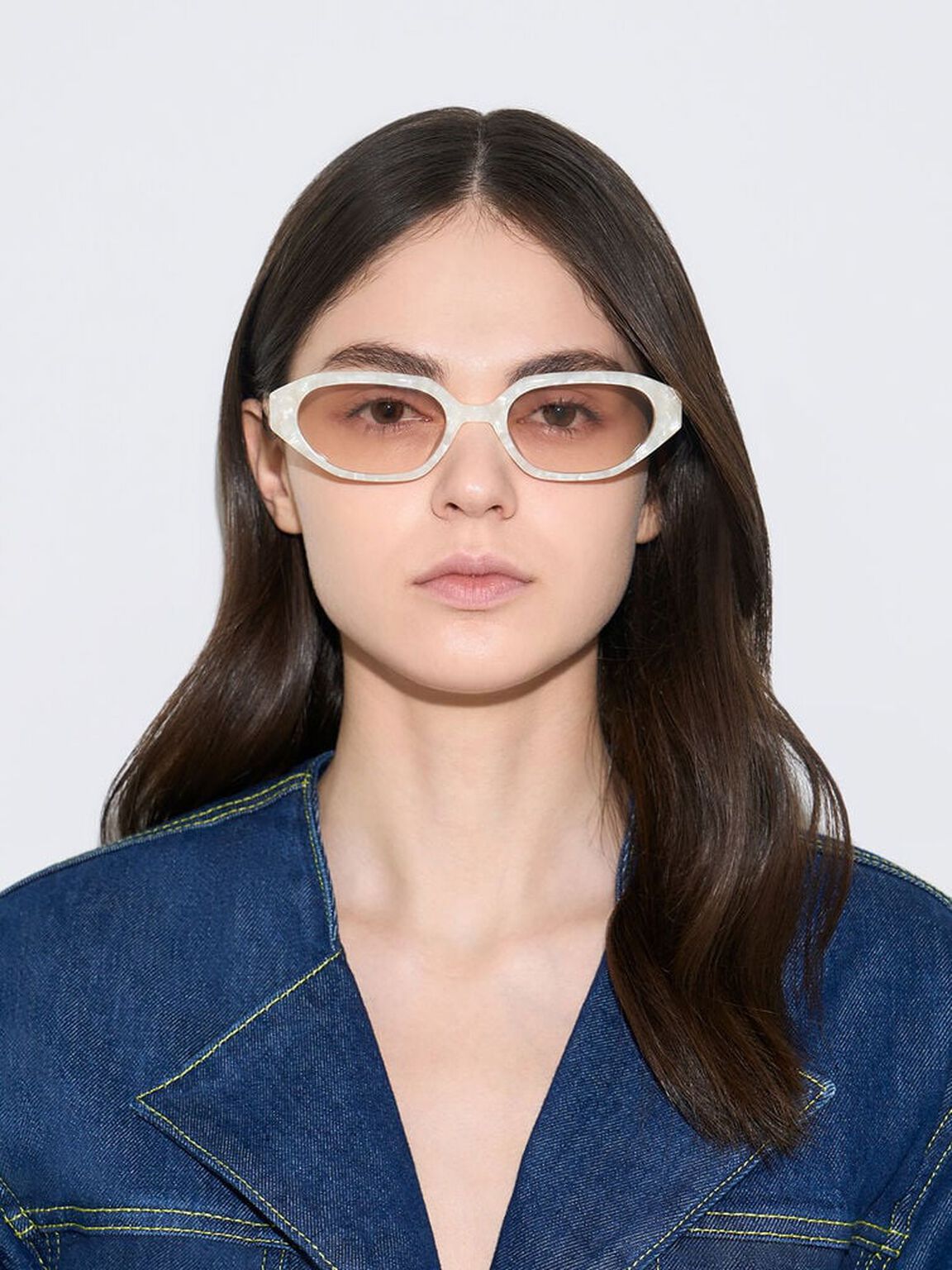 Acetate Oval Sunglasses, Cream, hi-res