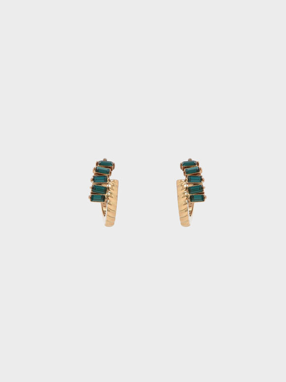 Swarovski® Crystal Embellished Huggie Hoop Earrings, Green, hi-res