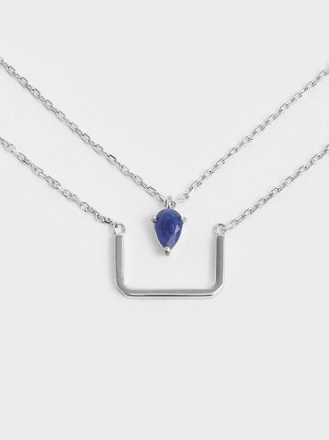 Sodalite Stone Layered Matinee Necklace, Silver, hi-res