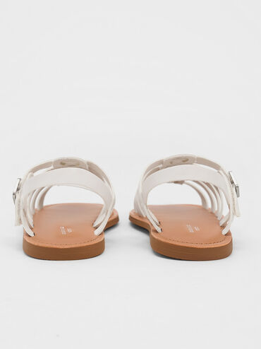 Girls' Caged Sandals, White, hi-res