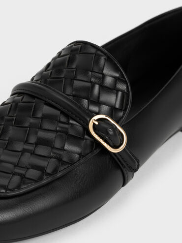 Woven Buckle-Strap Loafers, Black, hi-res