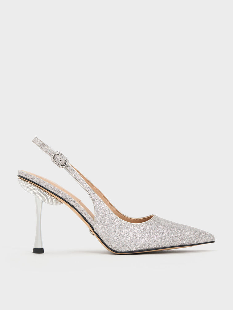 Silver Demi Glittered Slingback Pumps - CHARLES & KEITH MY