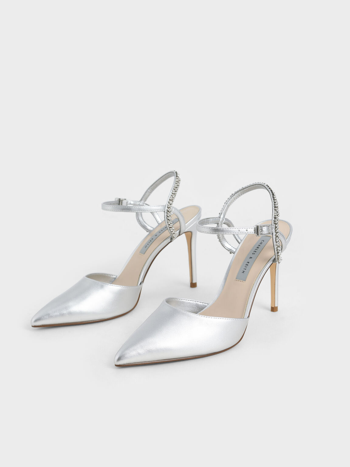 Embellished Back Strap Pumps, Silver, hi-res