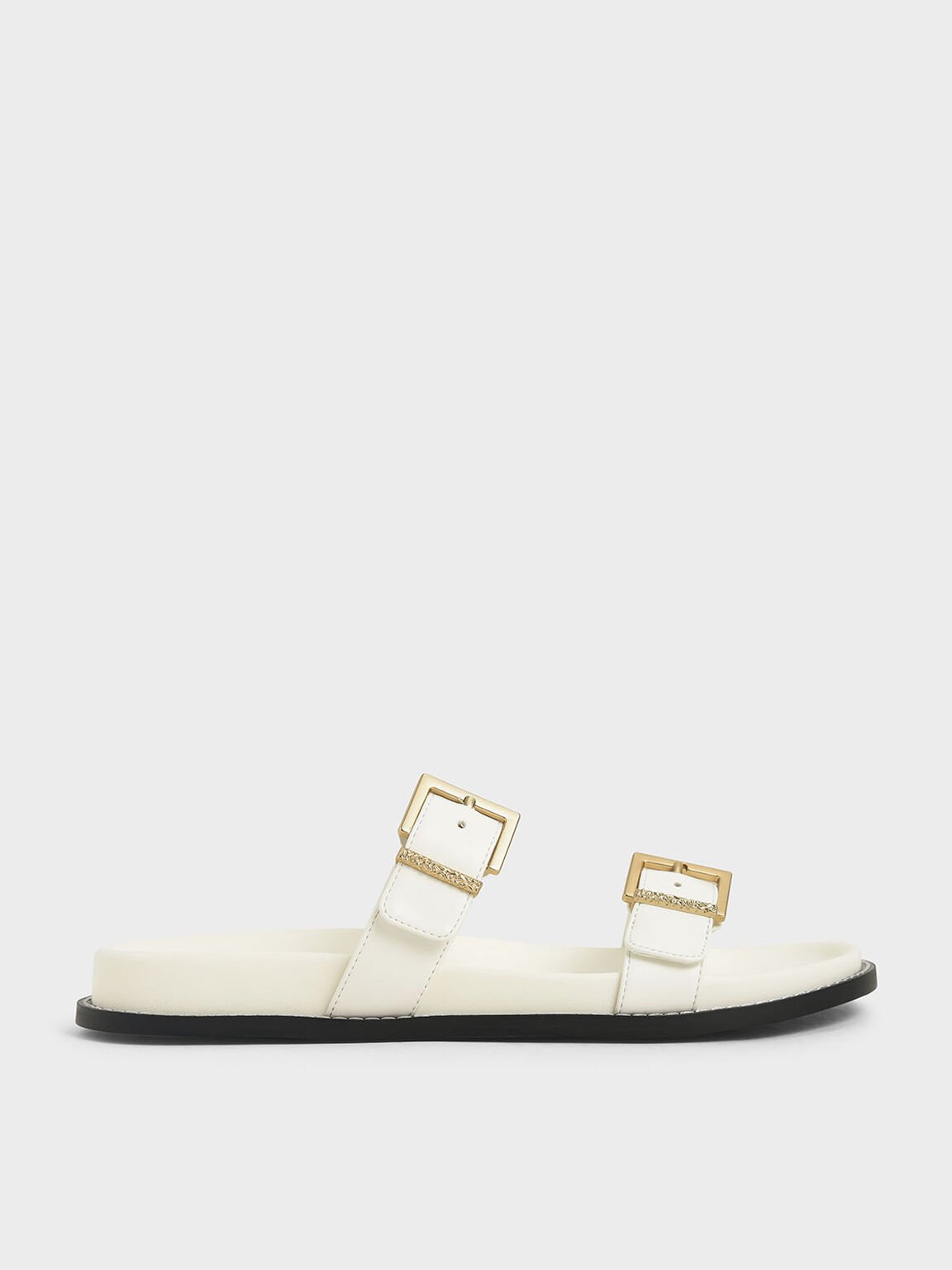White Buckle Double Strap Flats | CHARLES & KEITH US