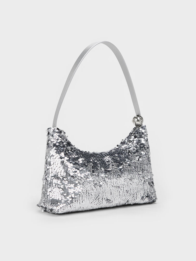 Jesmyn Sequinned Two-Way Bag, Silver, hi-res